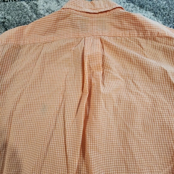 RALPH LAUREN SHORT SLEEVE BUTTON DOWN MENS LARGE ORANGE WHITE GREEN PONY CLASSIC - Picture 7 of 10